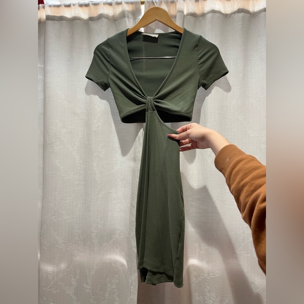 Olive Green Cut Out Mini Dress